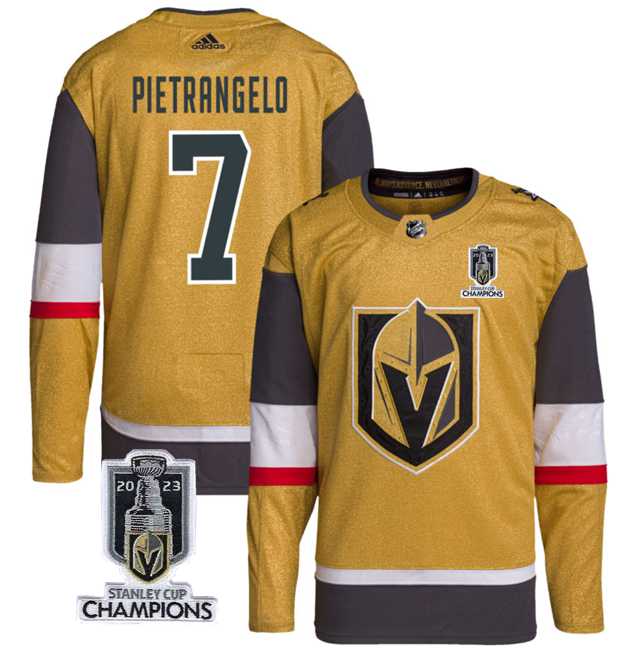 Men%27s Vegas Golden Knights #7 Alex Pietrangelo Gold 2023 Stanley Cup Champions Stitched Jersey->vegas golden knights->NHL Jersey